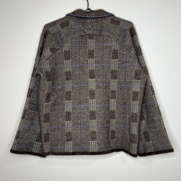 Cyrus Knits Brown & Blue Glen Plaid Collared Peacoat Sweater Jacket Sz S - Picture 9 of 11